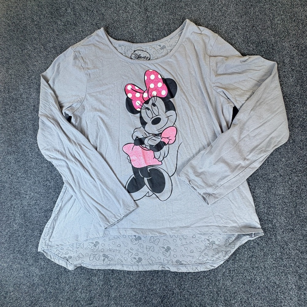Disney T-Shirt Womens 3X 22W-24W Gray Minnie Mouse Graphic Cotton Long Sleeve‎